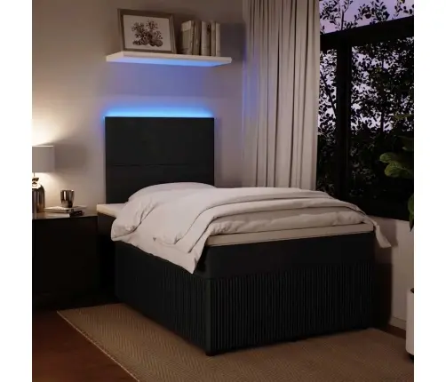 Lova Su Spyruoklėmis Ir Čiužiniu, Juoda, 120X190cm Aksomas