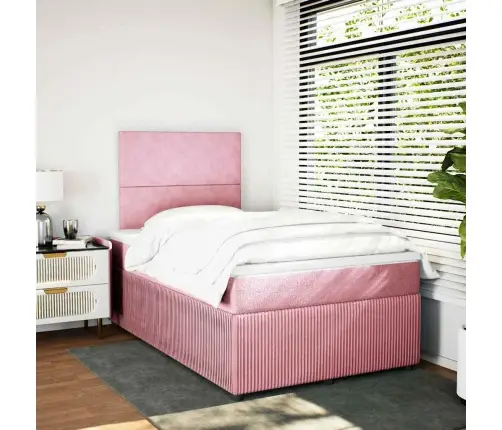 Atsperu Gulta Ar Matraci, Rozā Samts, 120X190 Cm Vidaxl