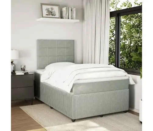 Kontinentaalvoodi Madratsiga, Helehall, 120 X 190 cm Samet