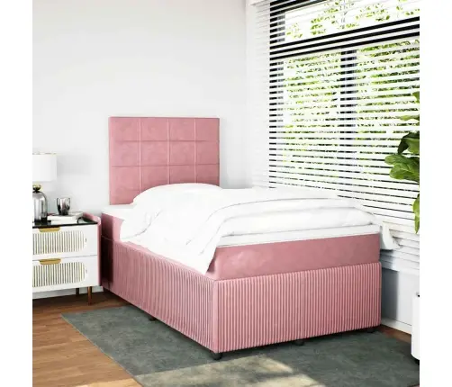 Atsperu Gulta Ar Matraci, Rozā Samts, 120X190 Cm Vidaxl