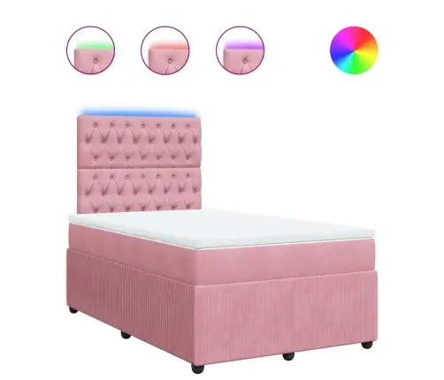 Lova Su Spyruoklėmis Ir Čiužiniu, Rožinė, 120X200cm Aksomas