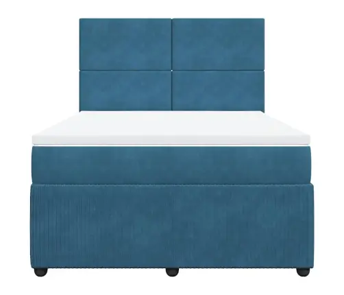 Lova Su Spyruoklėmis Ir Čiužiniu, Mėlyna, 140X190cm Aksomas