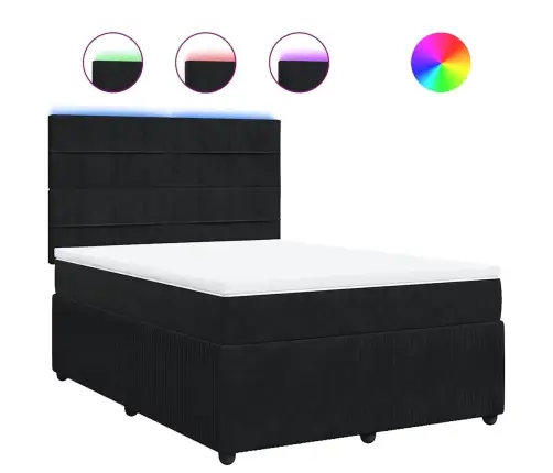 Lova Su Spyruoklėmis Ir Čiužiniu, Juoda, 140X190 cm Aksomas