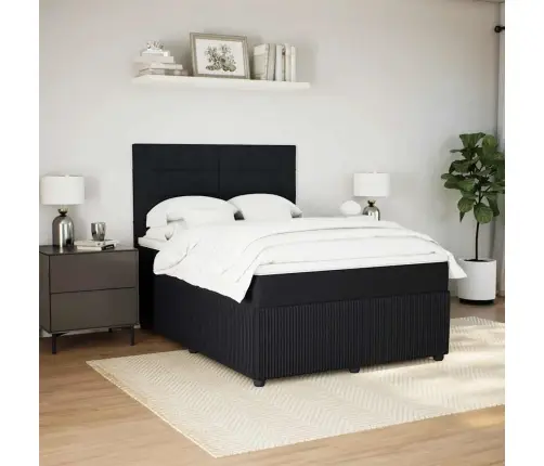 Lova Su Spyruoklėmis Ir Čiužiniu, Juoda, 140X190 cm Aksomas