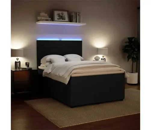 Lova Su Spyruoklėmis Ir Čiužiniu, Juoda, 140X190 cm Aksomas