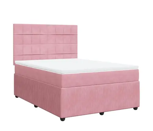 Atsperu Gulta Ar Matraci, Rozā Samts, 140X190 Cm Vidaxl