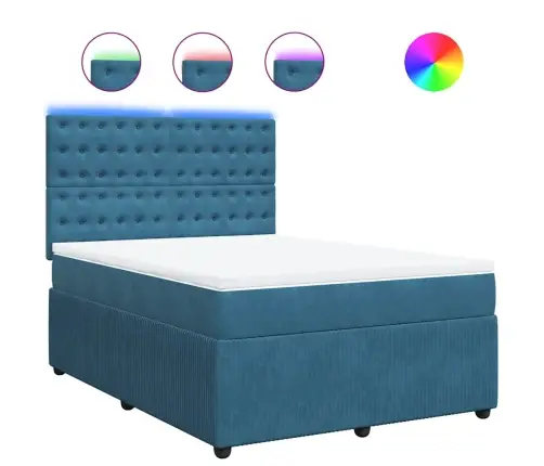 Atsperu Gulta Ar Matraci, Zils Samts, 140X190 Cm Vidaxl