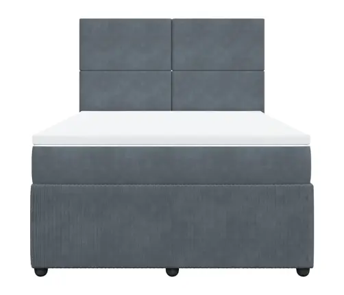 Lova Su Spyruoklėmis Ir Čiužiniu, Pilka, 140X200 cm Aksomas