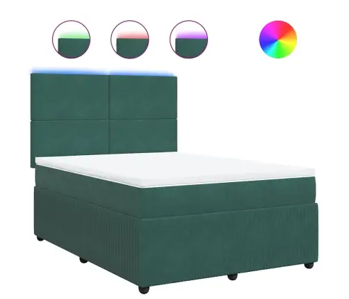 Lova Su Spyruoklėmis Ir Čiužiniu, Žalia, 140X200 cm Aksomas