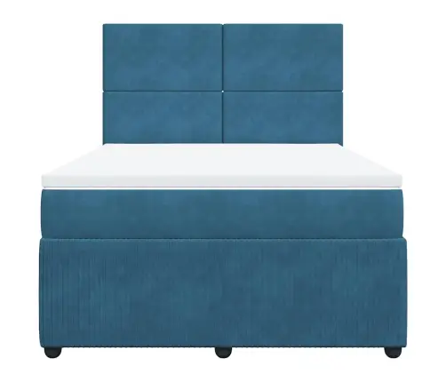 Atsperu Gulta Ar Matraci, Zils Samts, 140X200 Cm Vidaxl