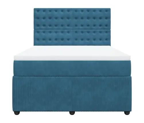 Atsperu Gulta Ar Matraci, Zils Samts, 140X200 Cm Vidaxl