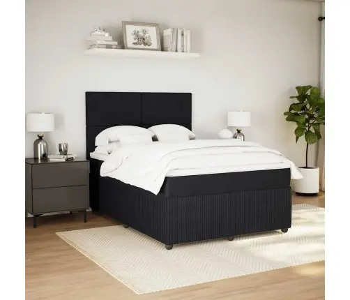 Lova Su Spyruoklėmis Ir Čiužiniu, Juoda, 160X200 cm Aksomas