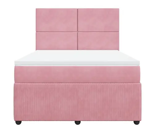 Atsperu Gulta Ar Matraci, Rozā Samts, 160X200 Cm Vidaxl