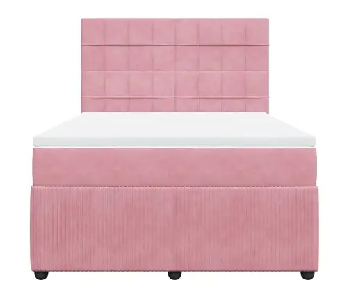 Atsperu Gulta Ar Matraci, Rozā Samts, 160X200 Cm Vidaxl