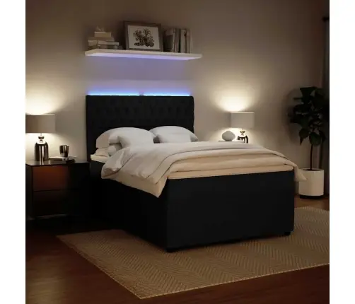 Lova Su Spyruoklėmis Ir Čiužiniu, Juoda, 160X200 cm Aksomas