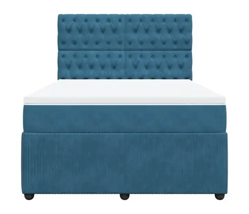 Atsperu Gulta Ar Matraci, Zils Samts, 160X200 Cm Vidaxl