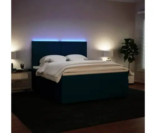 Lova Su Spyruoklėmis Ir Čiužiniu, Mėlyna, 180X200cm Aksomas