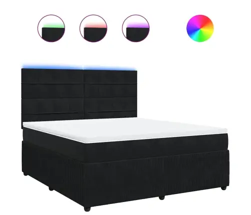 Lova Su Spyruoklėmis Ir Čiužiniu, Juoda, 180X200 cm Aksomas