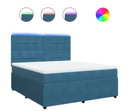 Lova Su Spyruoklėmis Ir Čiužiniu, Mėlyna, 180X200cm Aksomas