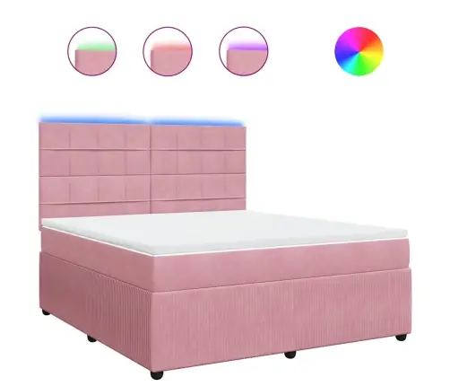 Atsperu Gulta Ar Matraci, Rozā Samts, 180X200 Cm Vidaxl