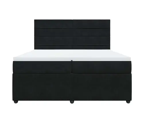 Lova Su Spyruoklėmis Ir Čiužiniu, Juoda, 200X200 cm Aksomas