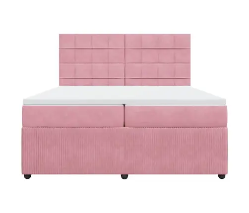 Atsperu Gulta Ar Matraci, Rozā Samts, 200X200 Cm Vidaxl