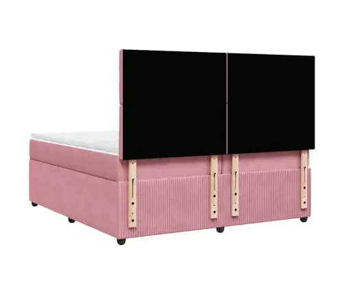 Atsperu Gulta Ar Matraci, Rozā Samts, 200X200 Cm Vidaxl