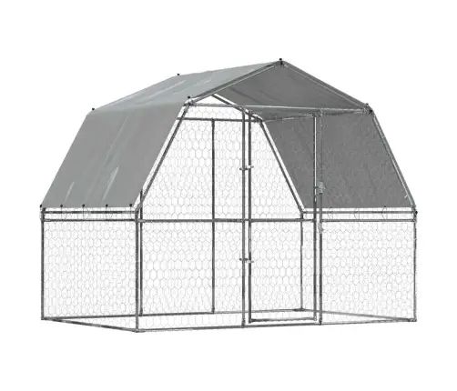 Suņu Būris Ar Jumtu Un Durvīm, Sudrabains, Cinkots Tērauds Vidaxl