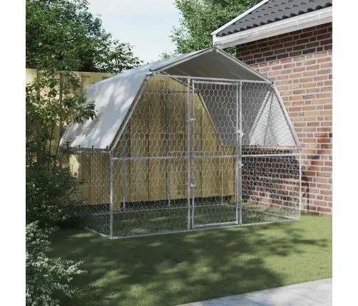 Suņu Būris Ar Jumtu Un Durvīm, Sudrabains, Cinkots Tērauds Vidaxl