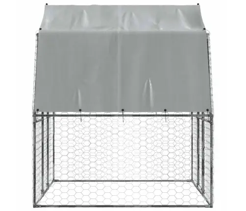 Suņu Būris Ar Jumtu Un Durvīm, Sudrabains, Cinkots Tērauds Vidaxl