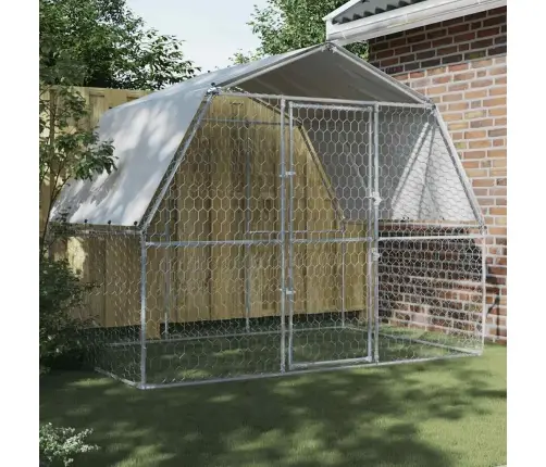 Suņu Būris Ar Jumtu Un Durvīm, Sudrabains, Cinkots Tērauds Vidaxl