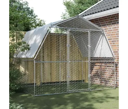 Vistu Būris Ar Jumtu Un Durvīm, Sudraba, Cinkots Tērauds Vidaxl