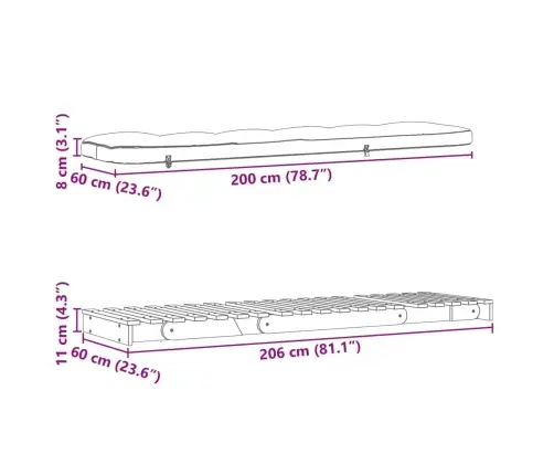 Futono Sofa-Lova Su Čiužiniu, 60X206X11cm Pušies Masyvas