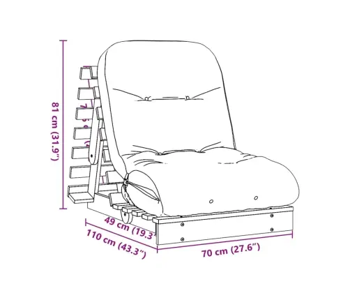 Futono Sofa-Lova Su Čiužiniu, 70X206X11cm Pušies Masyvas