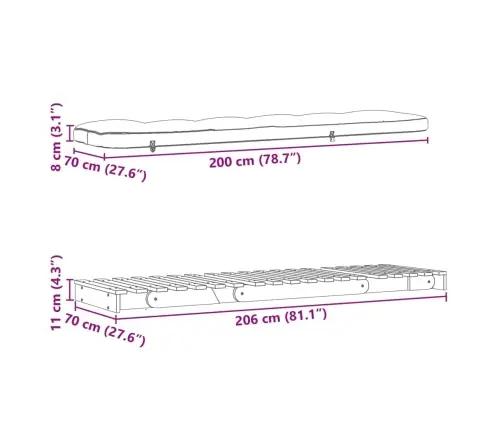 Magamismatt/Diivanvoodi, 70X206X11 cm Immutatud Männipuit