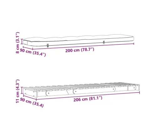 Futono Sofa-Lova Su Čiužiniu, Vaško Ruda, 90X206X11cm Pušis