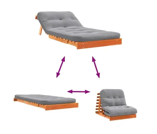 Futono Sofa-Lova Su Čiužiniu, Vaško Ruda, 90X206X11cm Pušis