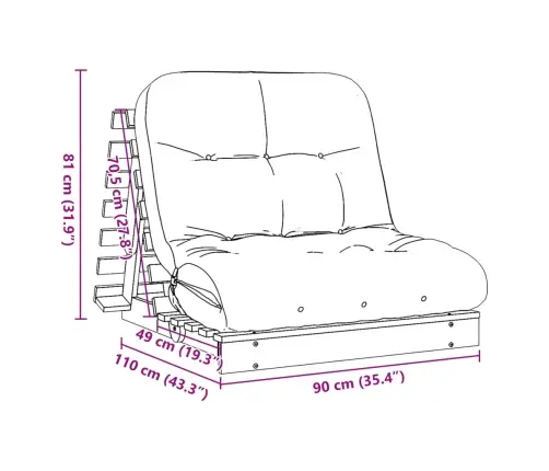 Futono Sofa-Lova Su Čiužiniu, Vaško Ruda, 90X206X11cm Pušis