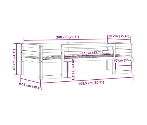 Vaikiškos Lovos Rėmas, Baltas, 90X200cm Pušies Masyvas