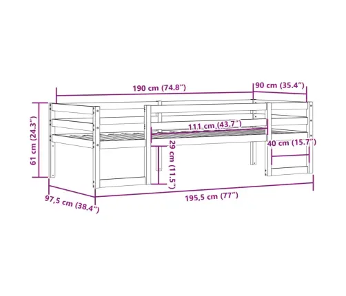Bērnu Gultas Rāmis, 90X190 Cm, Priedes Masīvkoks Vidaxl