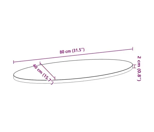 Galda Virsma, Gaiši Brūna, 80X40X2 Cm, Ozola Masīvkoks, Ovāls Vidaxl