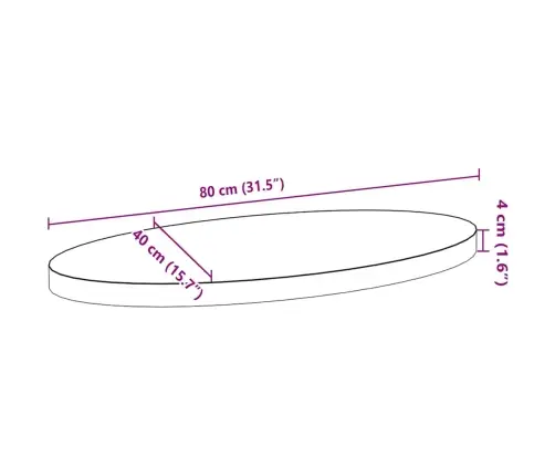 Lauaplaat, Helepruun, 80 X 40 X 4 cm Tammepuit Ovaalne