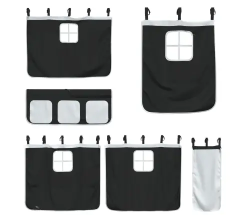 Dviaukštė Lova Su Užuolaidomis/Čiuožykla, Balta/Juoda, 90X200Cm