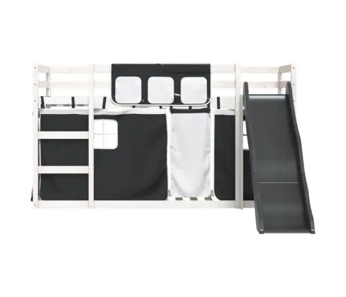 Dviaukštė Lova Su Užuolaidomis/Čiuožykla, Balta/Juoda, 90X200Cm