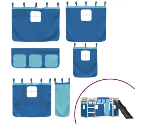 Dviaukštė Lova Su Užuolaidomis Ir Čiuožykla, Mėlyna, 90X200Cm