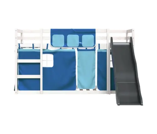 Dviaukštė Lova Su Užuolaidomis Ir Čiuožykla, Mėlyna, 90X200Cm