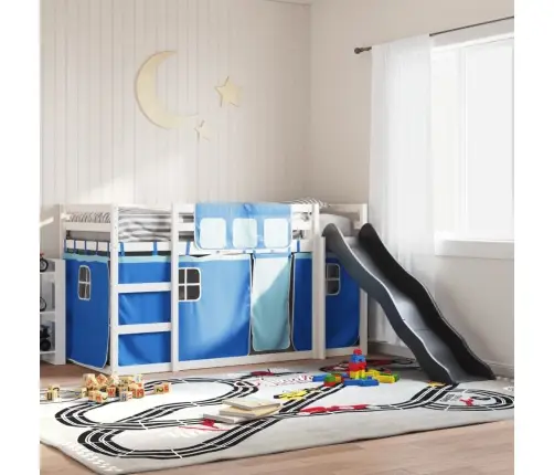 Dviaukštė Lova Su Užuolaidomis Ir Čiuožykla, Mėlyna, 90X200Cm
