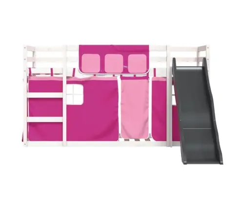 Augstā Gulta Ar Aizkariem Un Slidkalniņu, Rozā, 90X200 Cm Vidaxl