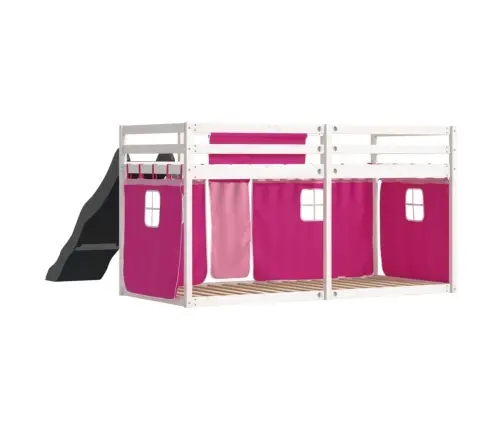 Augstā Gulta Ar Aizkariem Un Slidkalniņu, Rozā, 90X200 Cm Vidaxl