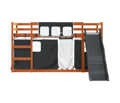 Augstā Gulta Ar Aizkariem Un Slidkalniņu, 90X200 Cm, Priede Vidaxl